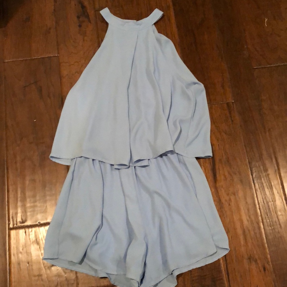 Baby blue open back romper